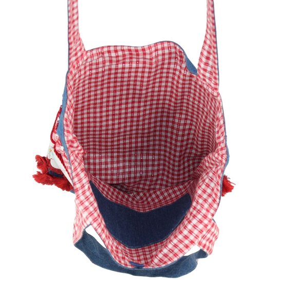 Handcrafted Handsewn Lighthouse Plaid Denim Embellished Lined Shoulder Purse Bag - Picture 8 of 16